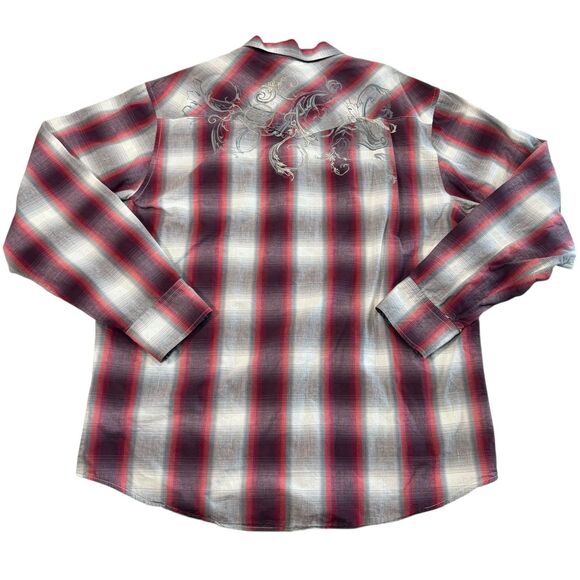 Roper Pearl Snap Plaid Metallic Embroidered Contrasting Cuffs Shirt XL Western - Picture 2 of 8